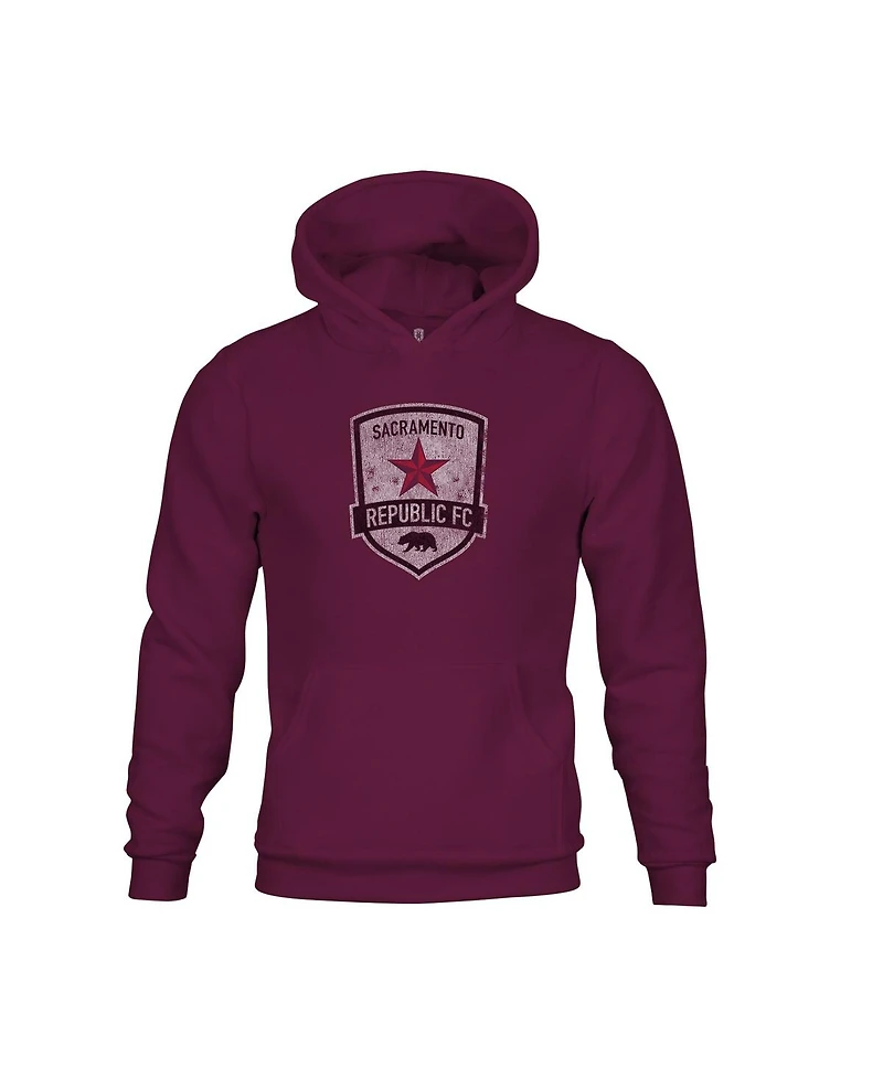 1863FC Big Boys and Girls Maroon Sacramento Republic Fc Color Badge Fleece Pullover Hoodie
