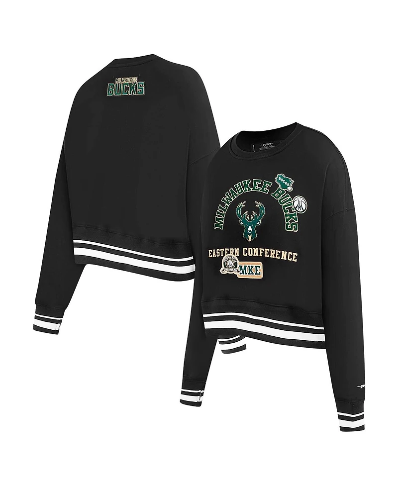 Pro Standard Women's Black Milwaukee Bucks Area Code Cropped Pullover Sweatshirt