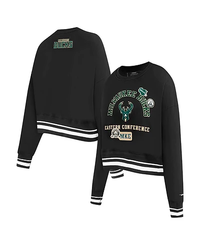 Pro Standard Women's Black Milwaukee Bucks Area Code Cropped Pullover Sweatshirt