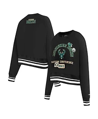 Pro Standard Women's Black Milwaukee Bucks Area Code Cropped Pullover Sweatshirt