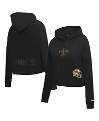 Pro Standard Women's Black New Orleans Saints Jeweled Cropped Pullover Hoodie