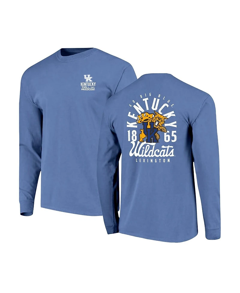 Image One Men's Royal Kentucky Wildcats Comfort Colors Mascot Overlay Long Sleeve T-Shirt