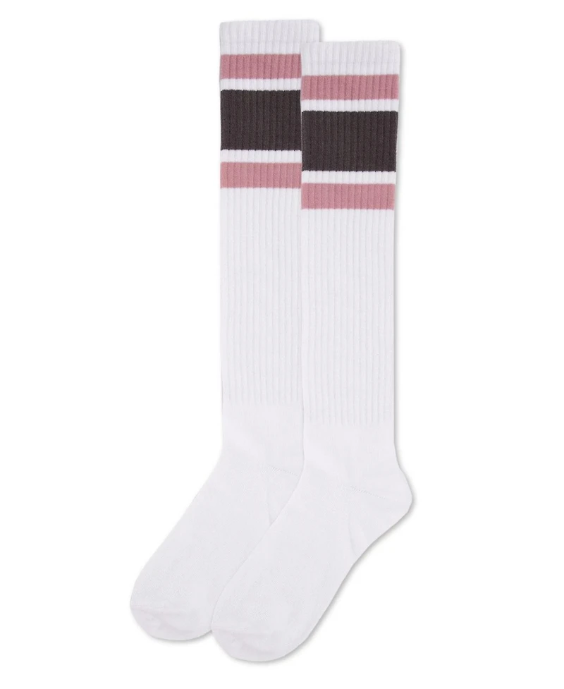 MeMoi Women's Ribbed Retro Athletic Stripe Knee High Socks