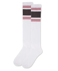 MeMoi Women's Ribbed Retro Athletic Stripe Knee High Socks