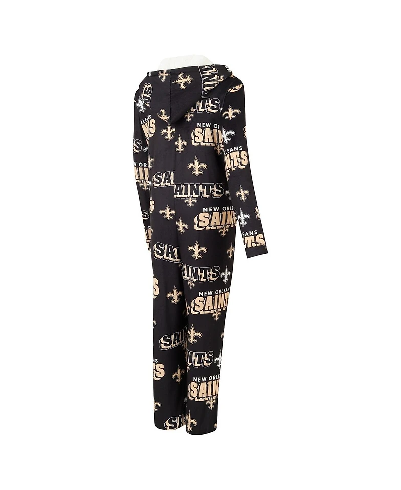 Concepts Sport Women's Black New Orleans Saints Roadway Allover Print Microfleece Full-Zip Union Suit