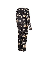 Concepts Sport Women's Black New Orleans Saints Roadway Allover Print Microfleece Full-Zip Union Suit