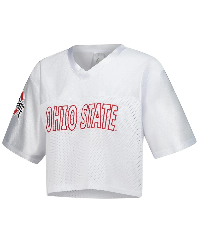 ZooZatz Women's White Ohio State Buckeyes Mesh Cropped V-Neck T-Shirt