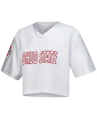 ZooZatz Women's White Ohio State Buckeyes Mesh Cropped V-Neck T-Shirt