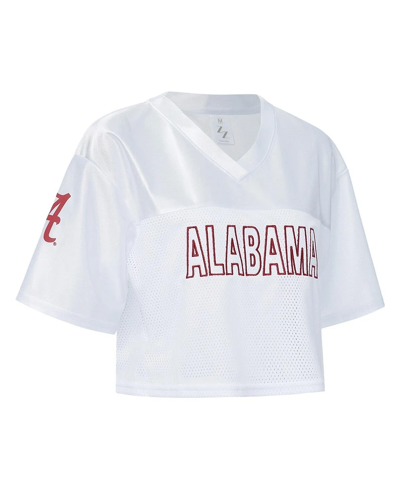 ZooZatz Women's White Alabama Crimson Tide Mesh Cropped V-Neck T-Shirt