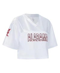 ZooZatz Women's White Alabama Crimson Tide Mesh Cropped V-Neck T-Shirt