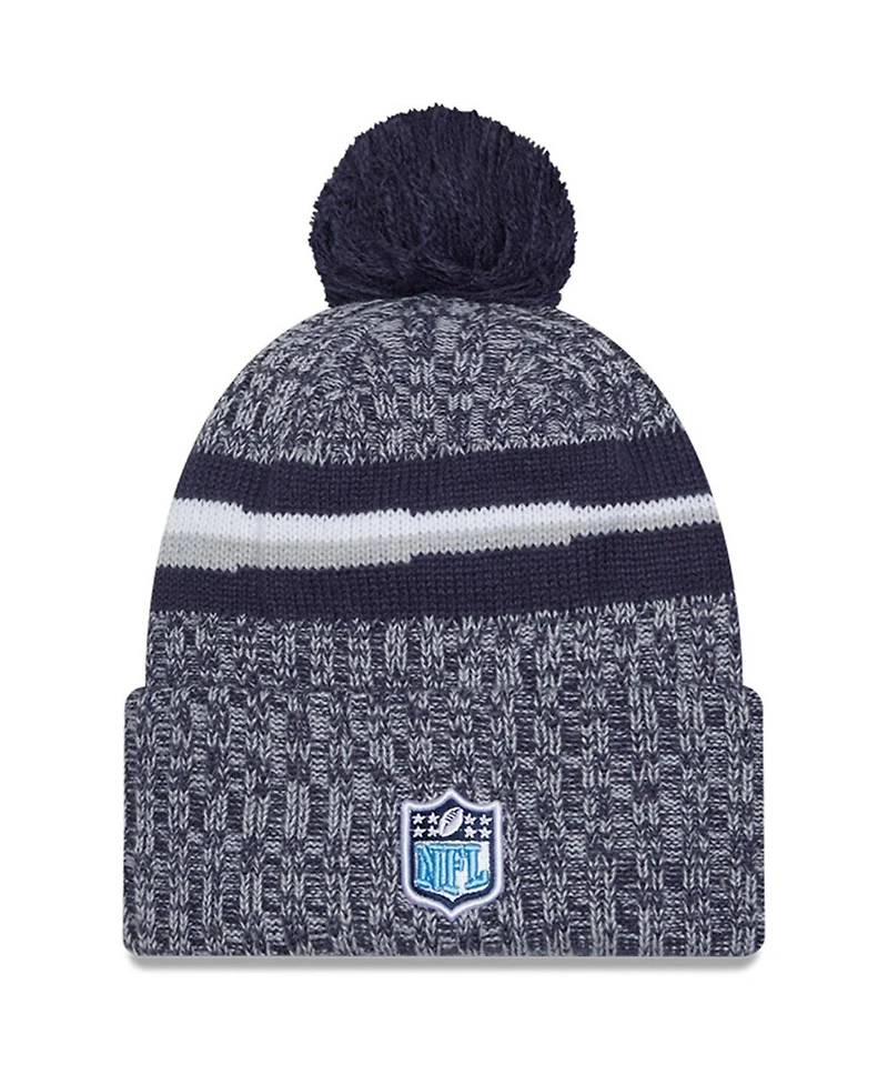 New Era Big Boys and Girls Navy Tennessee Titans 2023 Sideline Cuffed Pom with Knit Hat