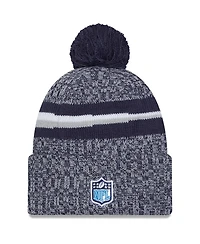 New Era Big Boys and Girls Navy Tennessee Titans 2023 Sideline Cuffed Pom with Knit Hat