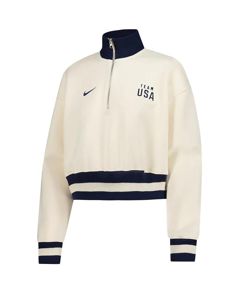 Nike Women's Cream Team Usa Phoenix Fleece Half-Zip Sweatshirt