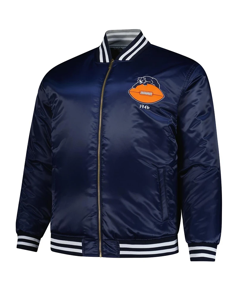 Mitchell & Ness Men's Navy/Silver Chicago Bears Big Tall Throwback Reversible Full-Zip Jacket