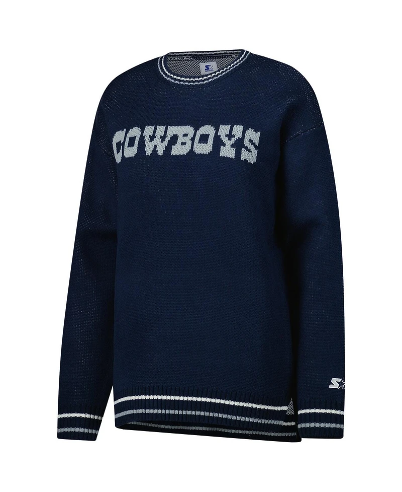 Starter Women's Navy Dallas Cowboys Oversized On the Ball Intarsia Knit Pullover Sweater