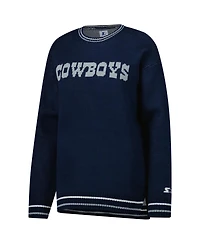 Starter Women's Navy Dallas Cowboys Oversized On the Ball Intarsia Knit Pullover Sweater