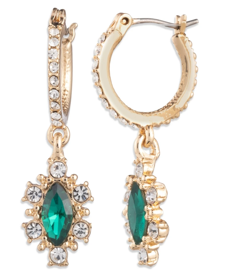 Marchesa Glass Stone Gold-Tone Pear Drop Huggie Earrings