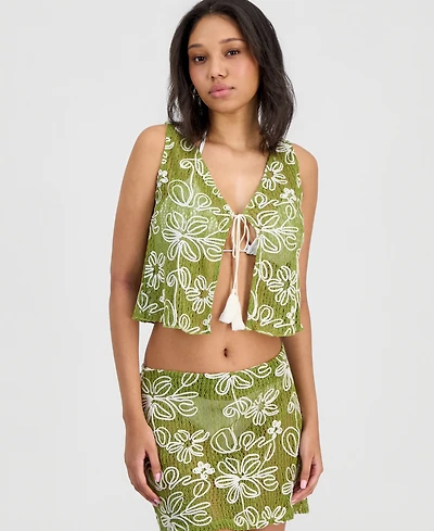 Miken Juniors' Tie-Front Floral Cover-Up Vest, Macy's Exclusive