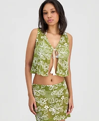 Miken Juniors' Tie-Front Floral Cover-Up Vest, Macy's Exclusive