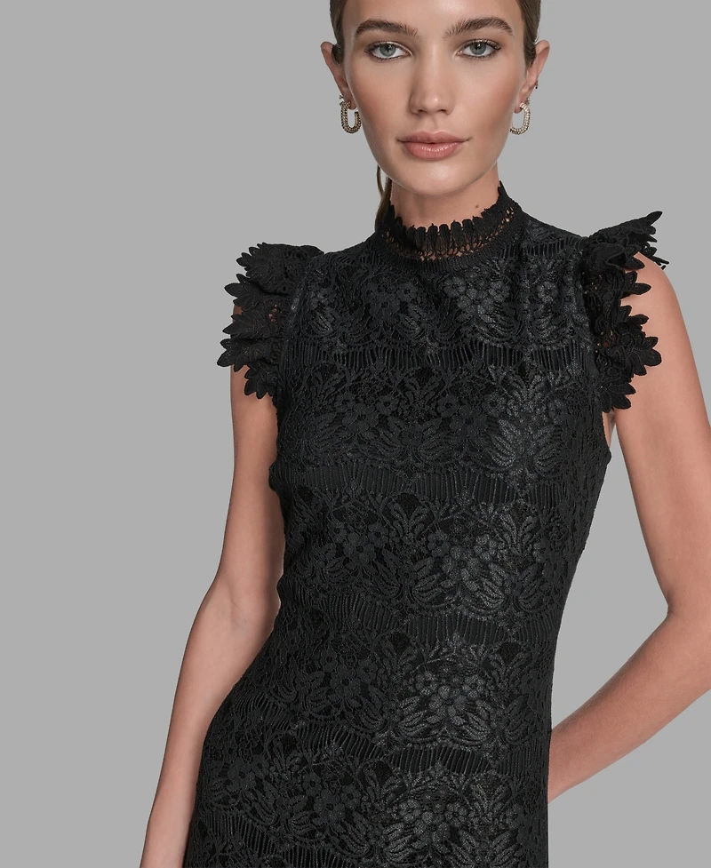 Bcbg Women's Floral Lace Ruffle Hem Shift Dress
