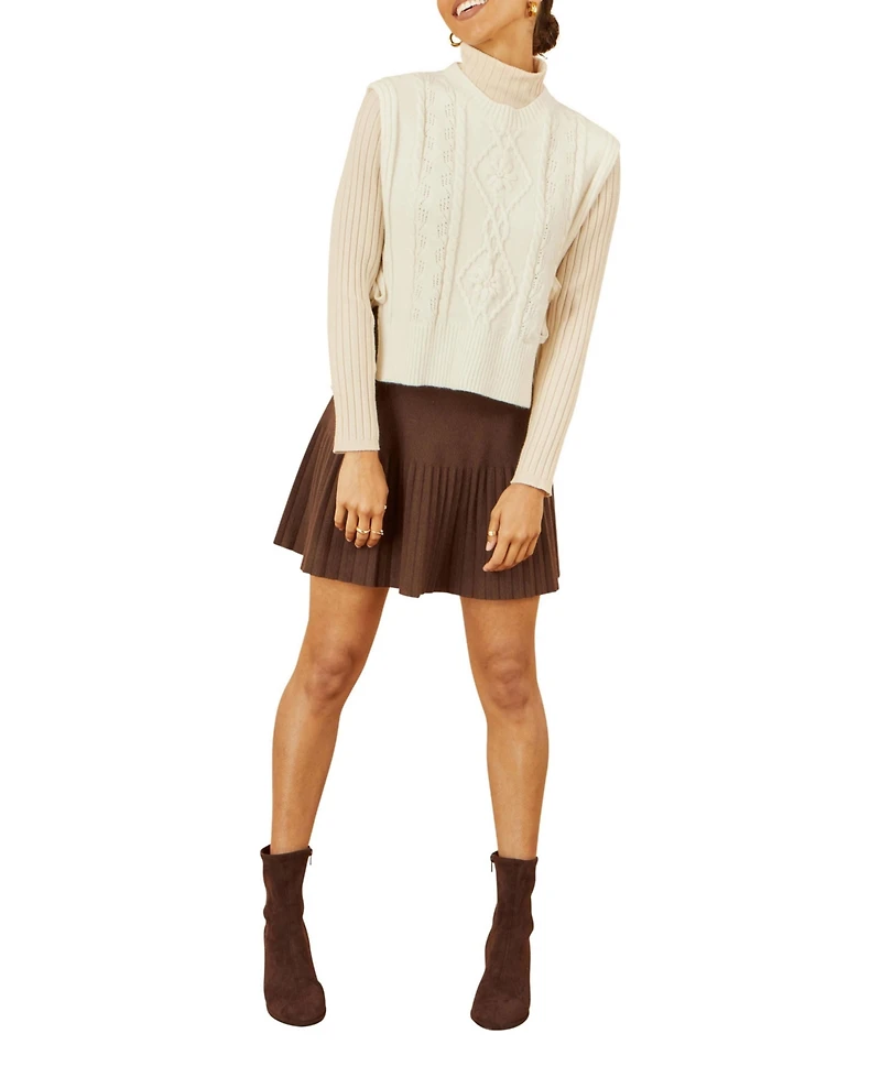 Yumi Women's Floral Cable Knit Side Tie Pullover