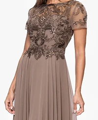 Xscape Petite Long Bead Mesh Crew Neck Dress
