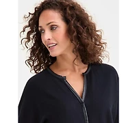 Jm Collection Petite Pleather Trim Pull-On Sweater