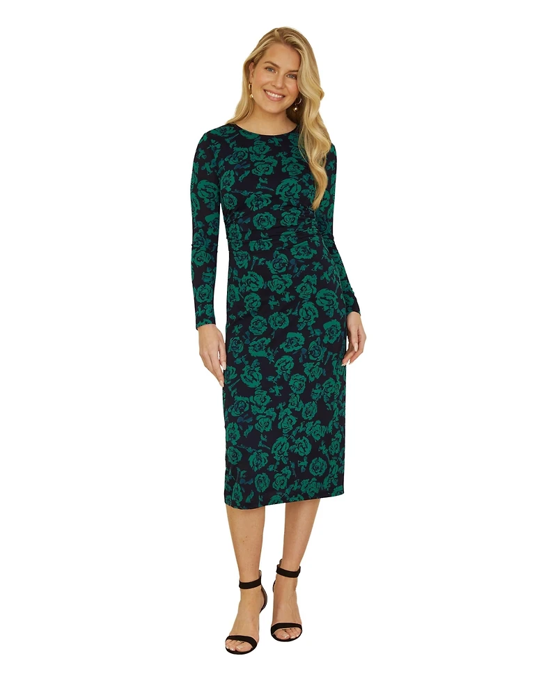 Yumi Women's Floral Fitted Mesh Midi Dress