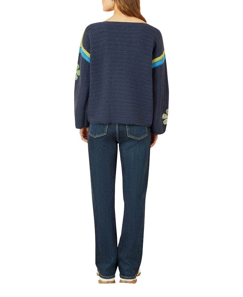 Yumi Women's Crochet Flower Long Sleeve Jumper