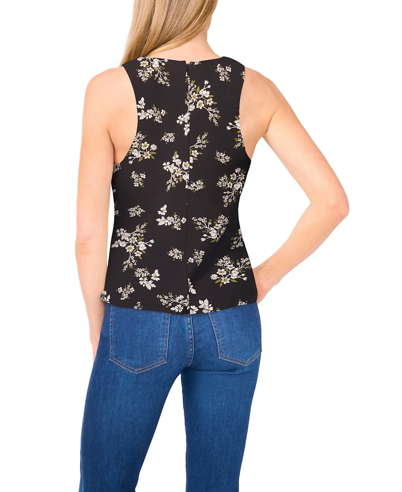 CeCe Women's Floral Shirred Button Down Sleeveless Top