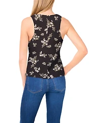 CeCe Women's Floral Shirred Button Down Sleeveless Top