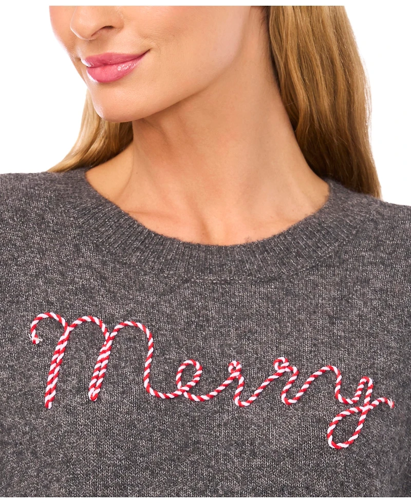 CeCe Women's Merry Candy Cane Detail Sweater
