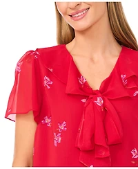 CeCe Women's Short Sleeves Ruffle Tie-Front Top