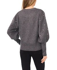 CeCe Women's Embellished-Sleeve Crewneck Sweater