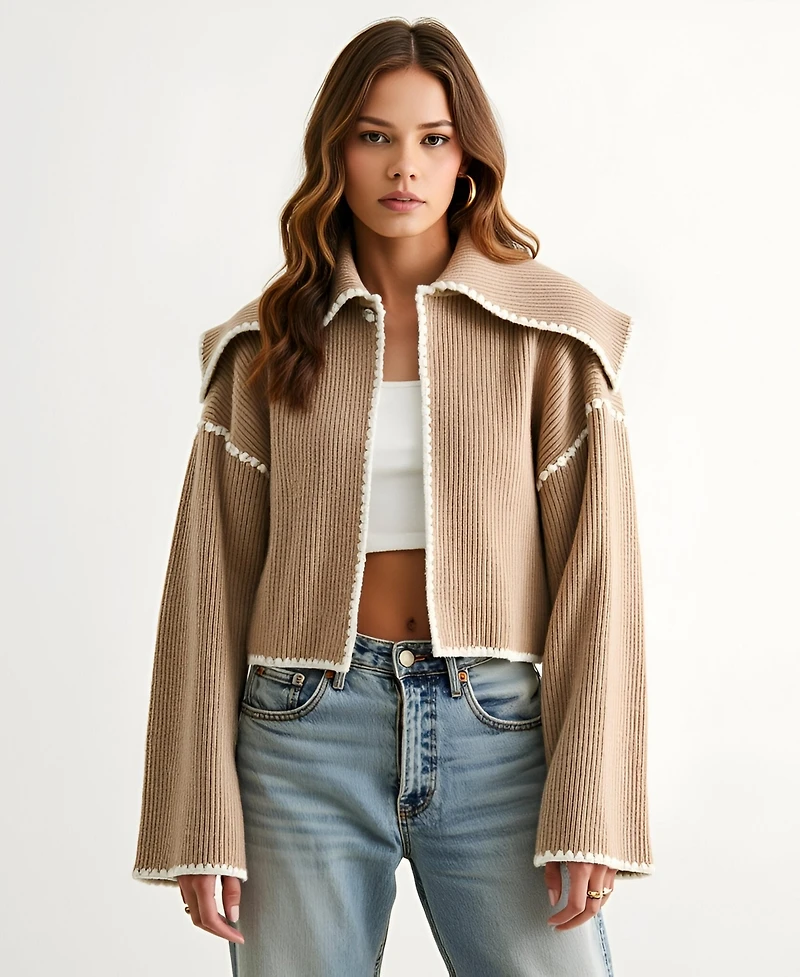 Modenaire Women's Textured Knit Layered-Back Jacket