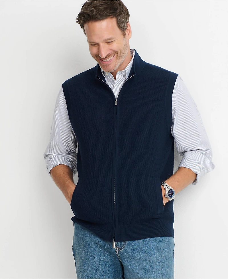 Lands' End Men's Washable Merino Full Zip Sweater Vest