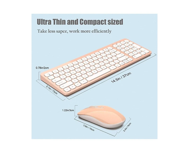 Wireless Keyboard And Mouse Combo, Ergonomic Wireless Mouse And Keyboard Set For Computer, Compact And Silent Mouse And Keyboard For Laptop, Pink