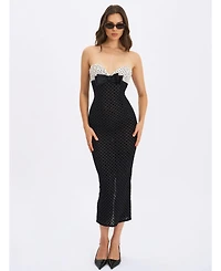 Miss Circle Women's Faith Black and White Polka Dot Sweetheart Maxi Dress