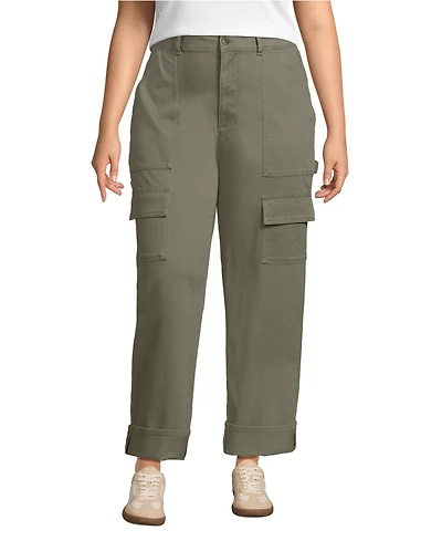 Lands' End Women's Chino Mid Rise Straight Leg Cargo Ankle Pants