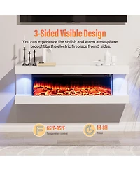 Clihome Sided Wall Mounted Led Electric Fireplace With Floating Mantel,Remote Control Adjustable Heat