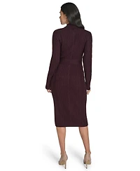 Jessica Howard Women's Long Sleeve Mock Neck Belted Midi Sweater Dress