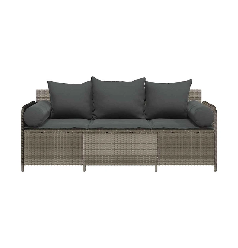 Garden Sofa Grey Pe rattan 3-Seater Removable Covers