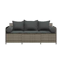 Garden Sofa Grey Pe rattan 3-Seater Removable Covers