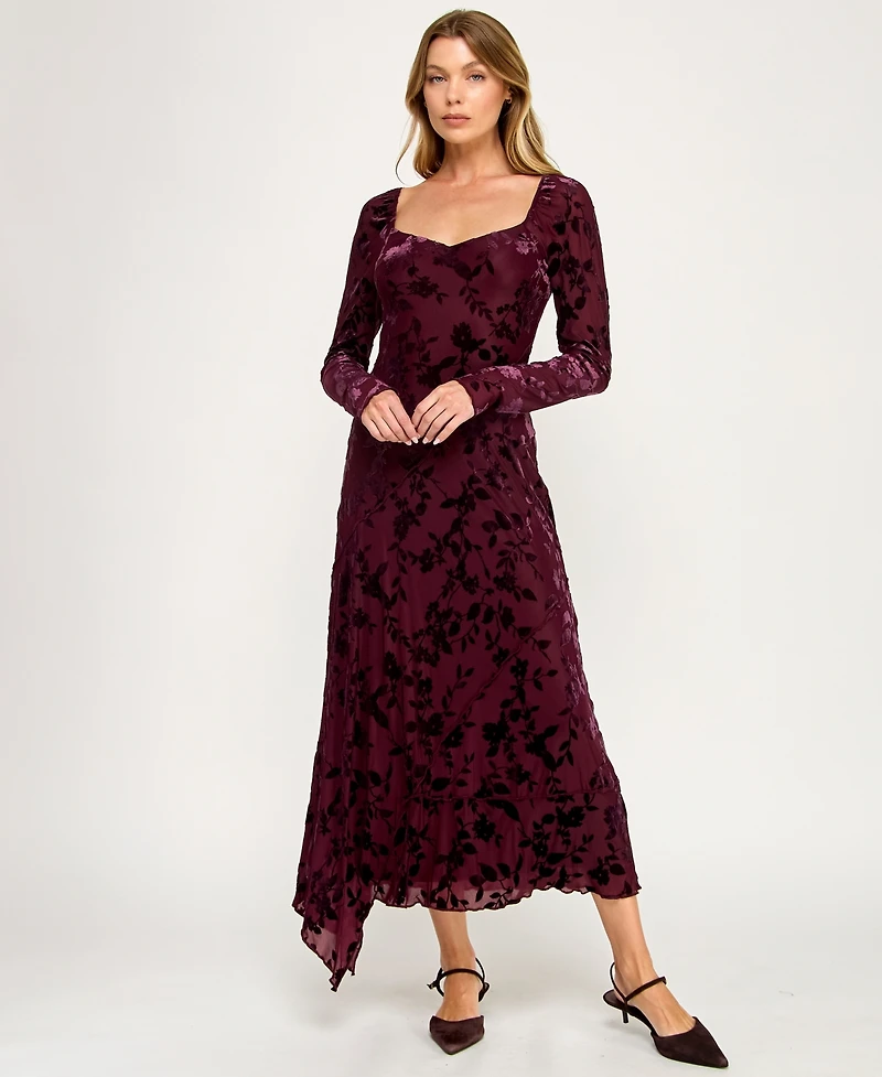 Row A Women's Burnout Long Sleeves Maxi Dress