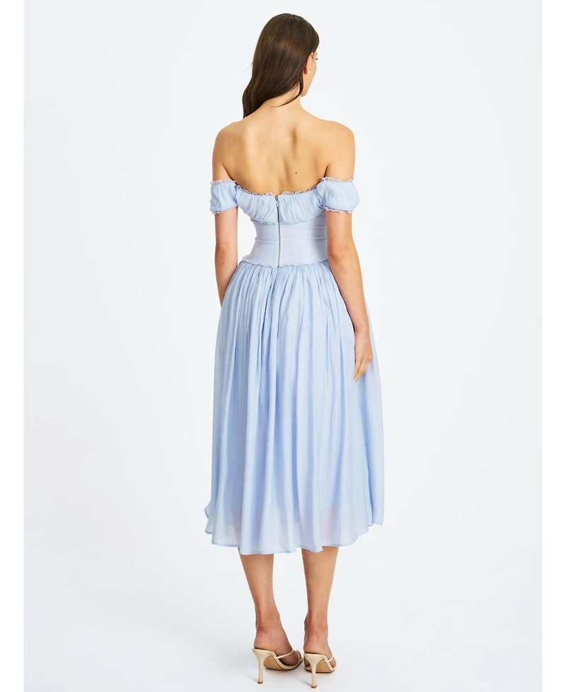 Miss Circle Women's Xavy Baby Blue Off Shoulder Corset Midi Dress