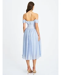 Miss Circle Women's Xavy Baby Blue Off Shoulder Corset Midi Dress