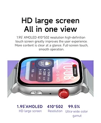 Ruxing Smart 1.95" Amoled Smart Watch for Women Men With Bluetooth Calling, Health Monitoring,Sport Modes, Intelligent Reminder IP67 -Silver