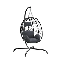 vidaXL Hanging Egg Chair Anthracite Poly Rattan, Powder-Coated Steel