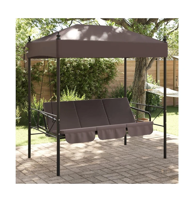 vidaXL Garden Swing Bench Coffee brown Powder-coated steel, Polyester
