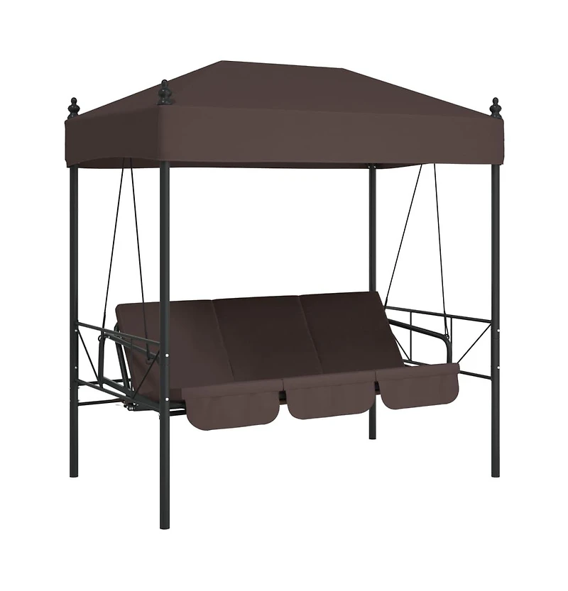 vidaXL Garden Swing Bench Coffee brown Powder-coated steel, Polyester